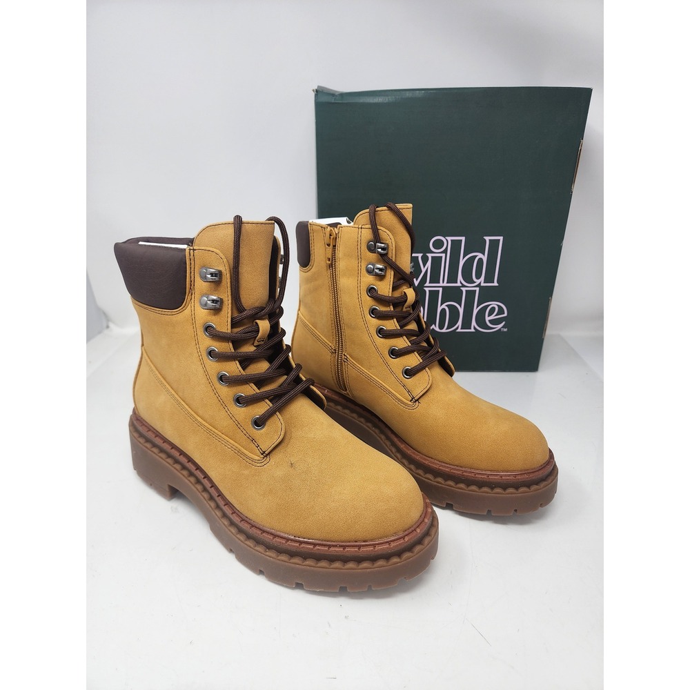 Wild Fable Marlowe Tan Lace Up Combat Boots Side Zip Memory Foam Women 7 NEW‎
